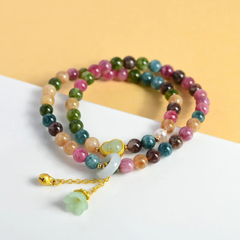 Chalcedony double circle bracelet with geometric beads for women's jewellery
