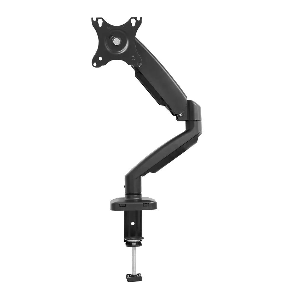 Black rotating telescopic LCD screen bracket showing height adjustment and rotation features