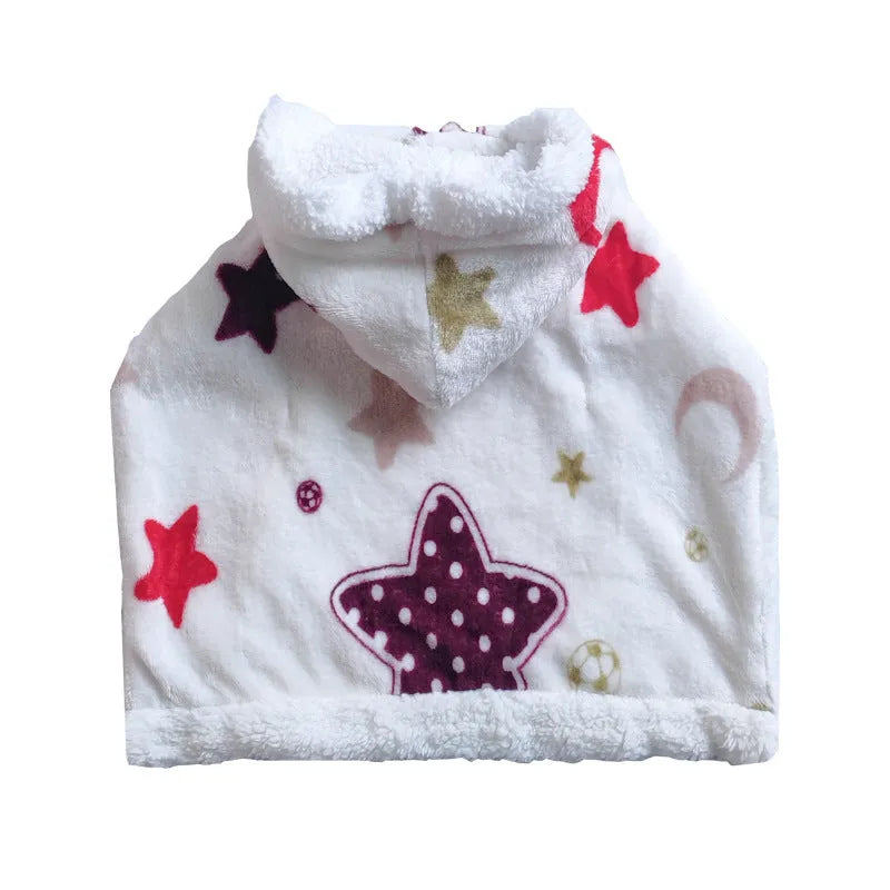 White coral fleece pet pajamas with moon and stars pattern on a light background, size M