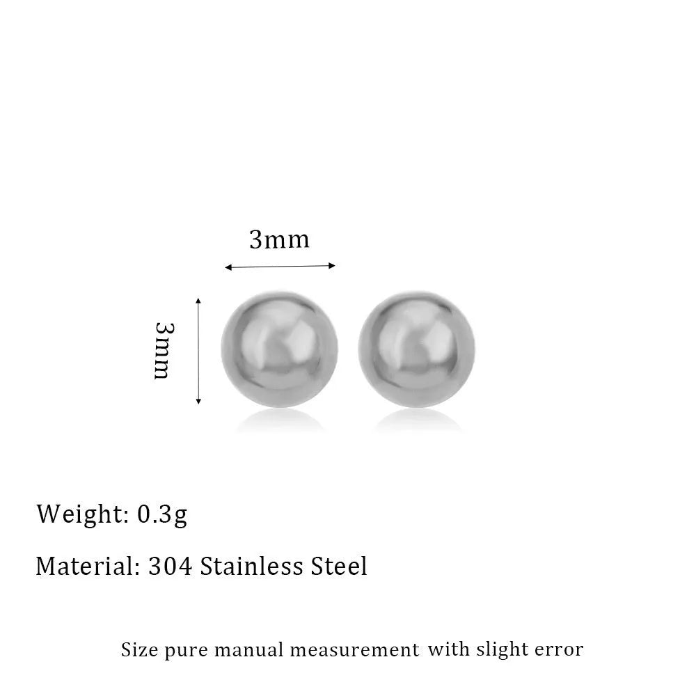 Stainless steel ball stud earrings in gold and silver with 3mm to 6mm round geometric shapes