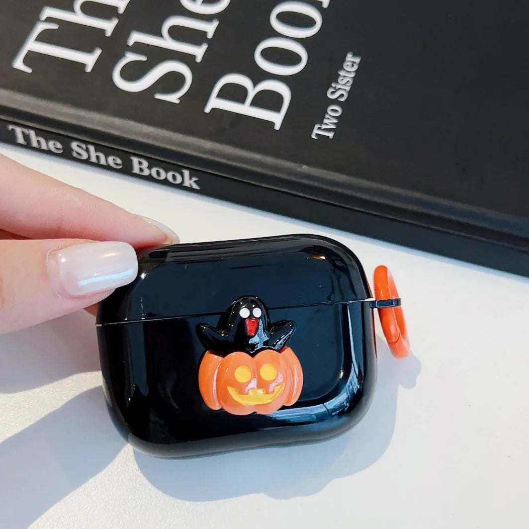 Halloween TPU protective case for Apple AirPods showing a ghost pumpkin design on a white background