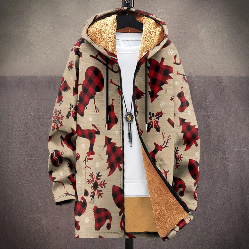 Men's loose fit zipper hooded cardigan with digital print pattern in multiple colour options