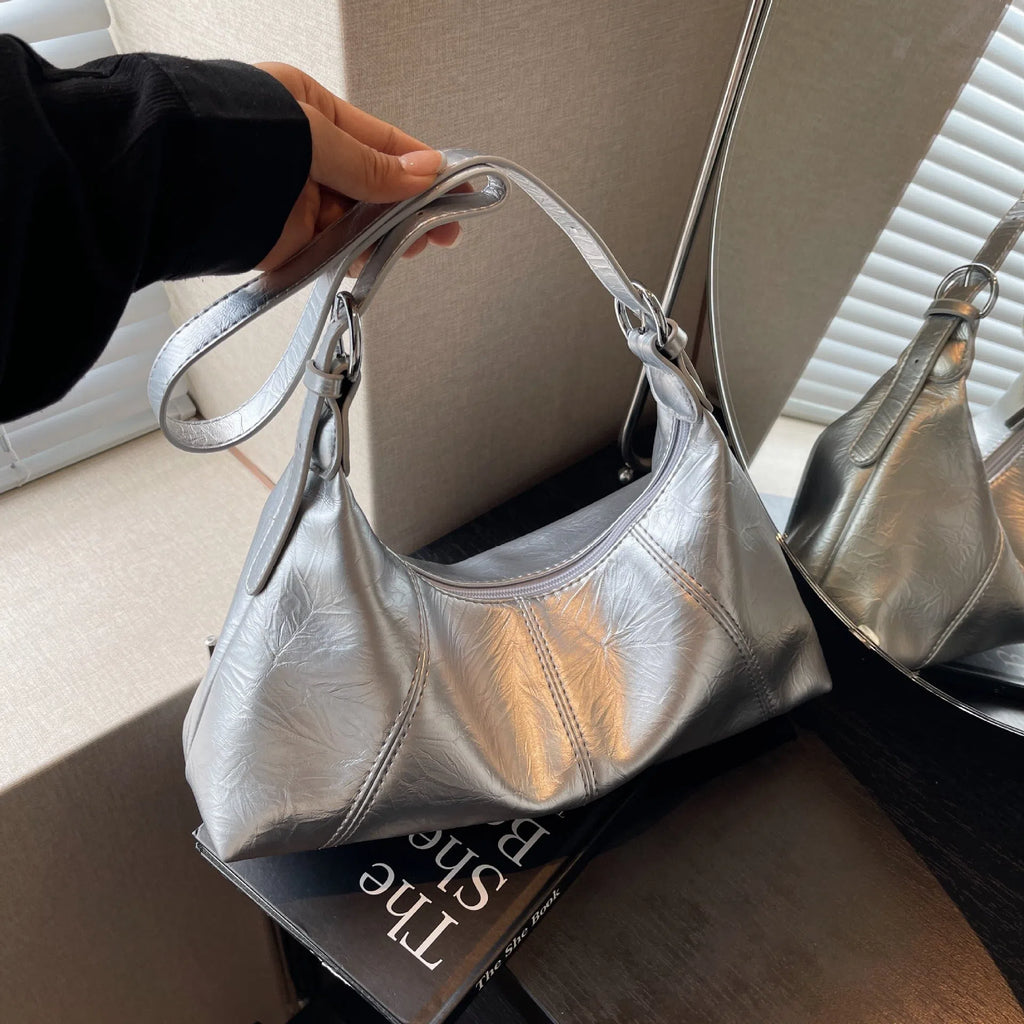 New women's crossbody bag in beige, soft PU material with stitching detail and double shoulder straps