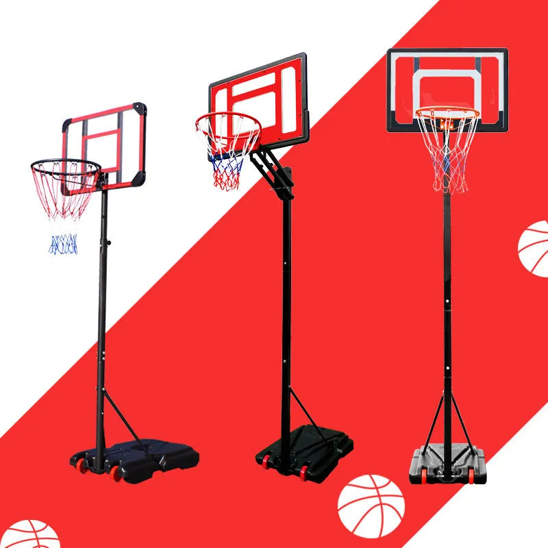 Adjustable teenagers basketball stand in white with whiteboard red line and movable base