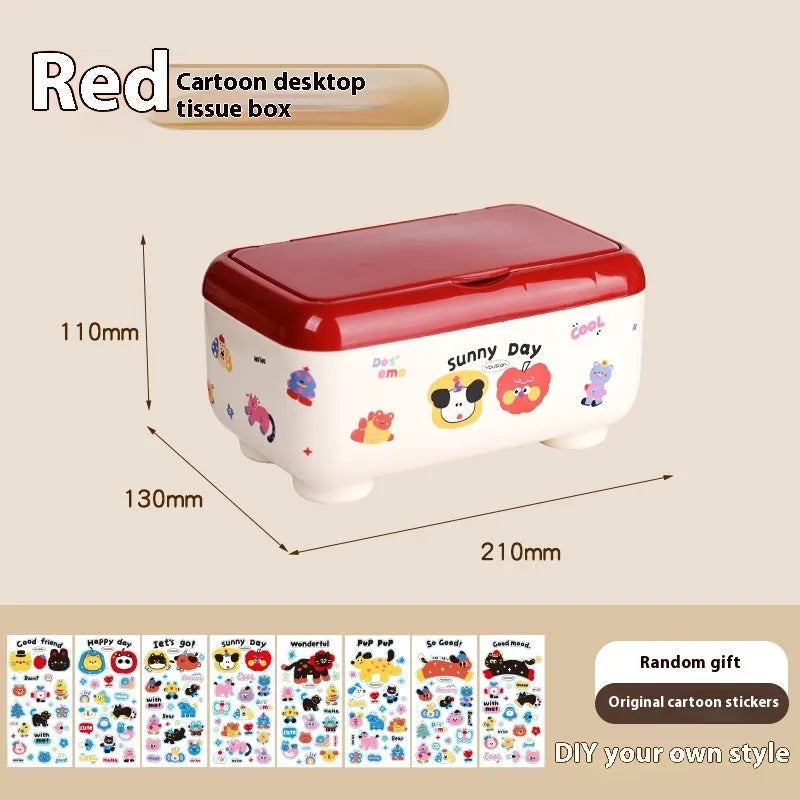 Dopamine cartoon style plastic desktop organiser with multiple storage boxes in red and brown colours