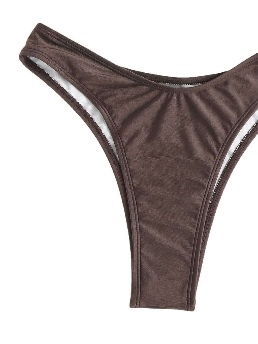 Brown women's nylon U shape V neck swimsuit bikini on female model