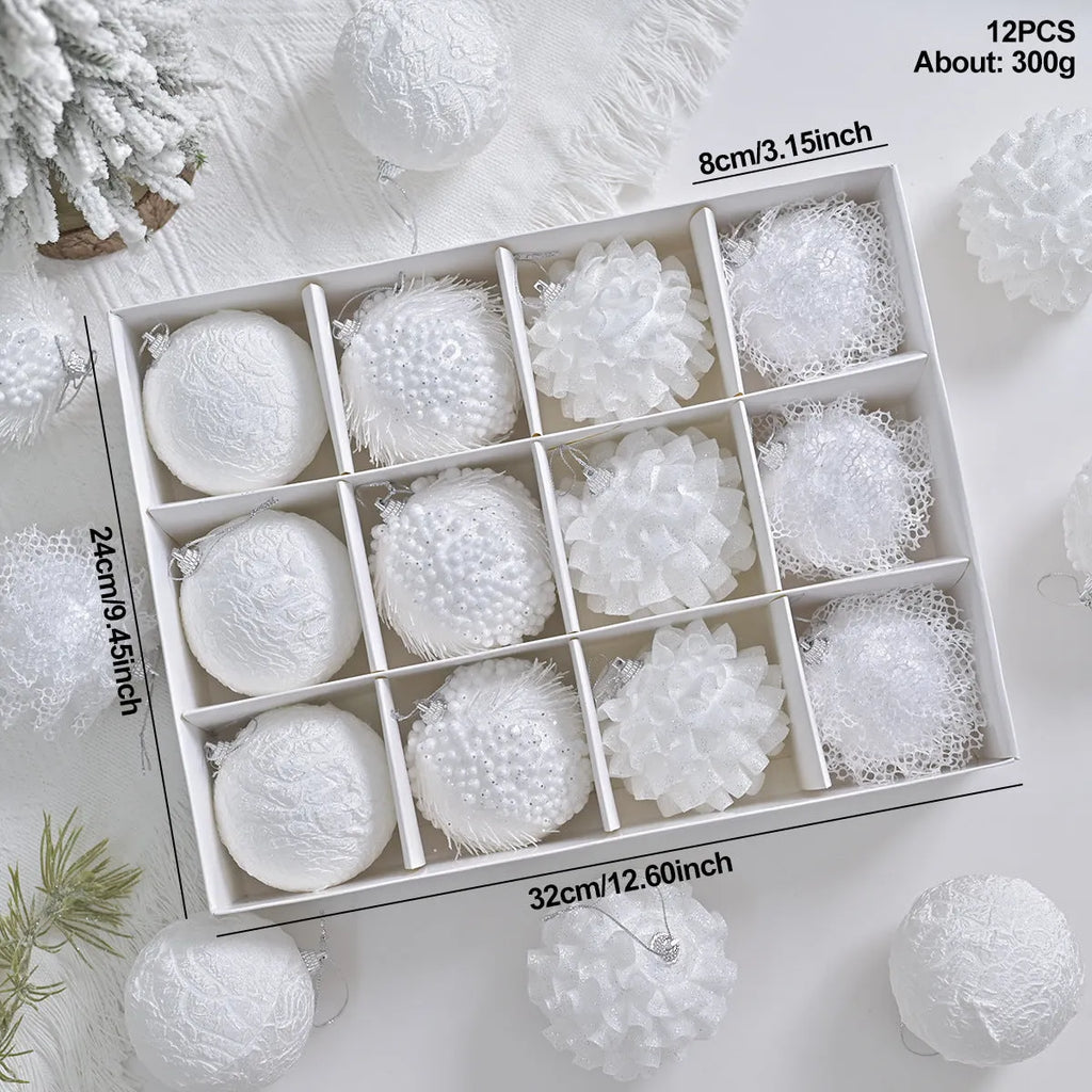 Lace glitter foam Christmas ball decorative pendant ornament in XM0171S colour on plastic base