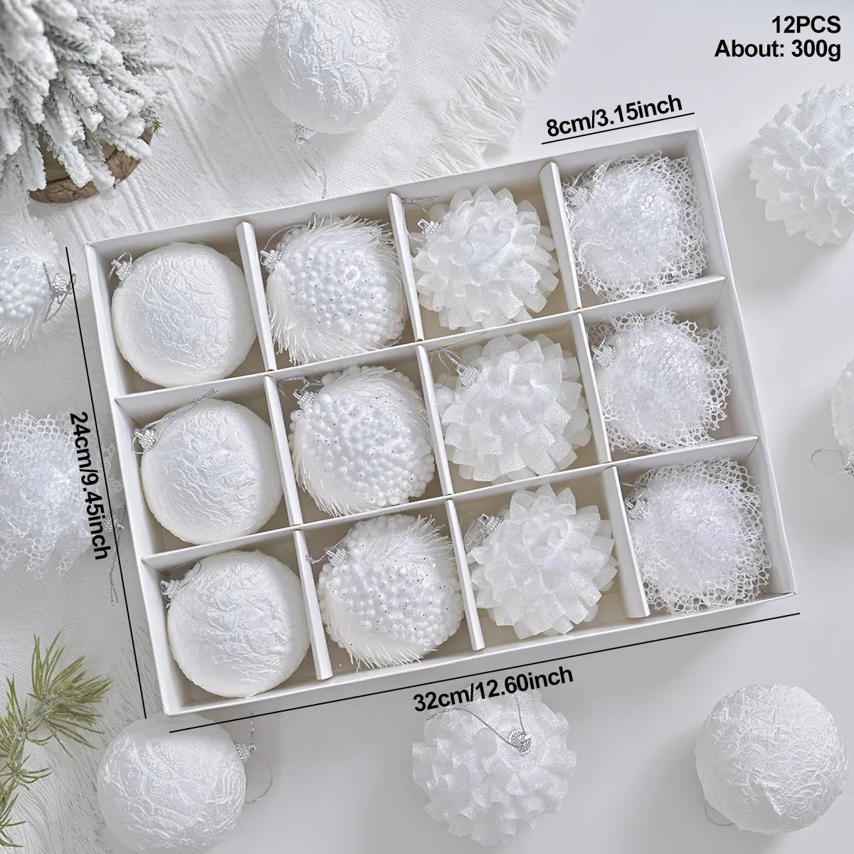 Lace glitter foam Christmas ball decorative pendant ornament in XM0171S colour on plastic base