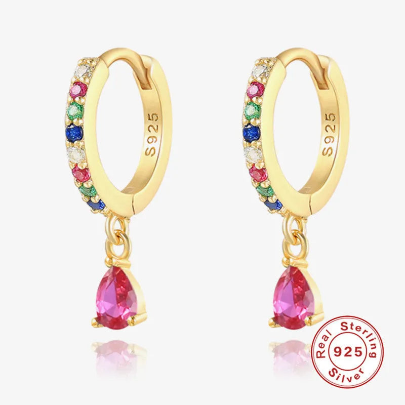S925 sterling silver geometric water drop stud earrings in gold or silver finish.