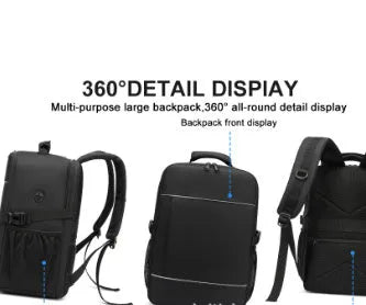 Boarding bag travel computer backpack water repellent Derm black 36-55L airpillow straps sewing line detail