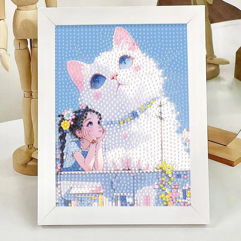 Children's DIY diamond painting kit with cartoon panda, canvas, and plastic frame