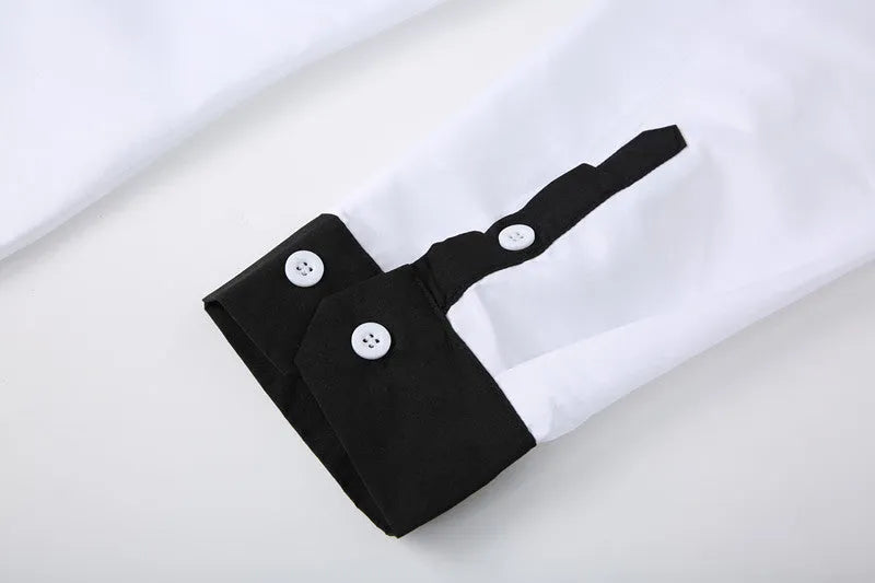 Long-sleeved colour-blocked shirt for teenage men in White with contrasting panels, figure-hugging cut