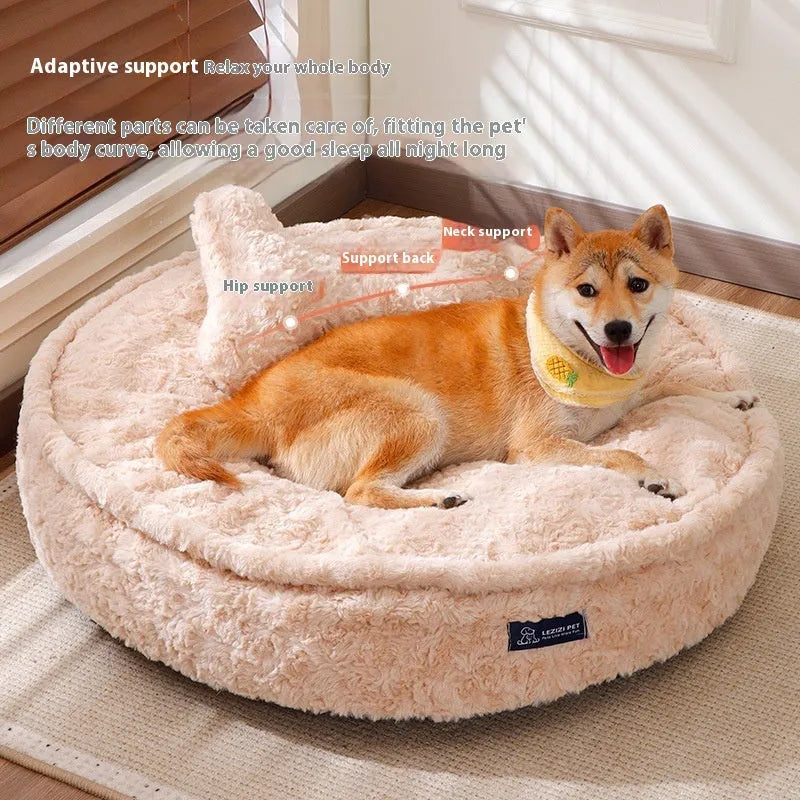 Small bite-resistant cloth dog kennel in a round nest milk tea colour.