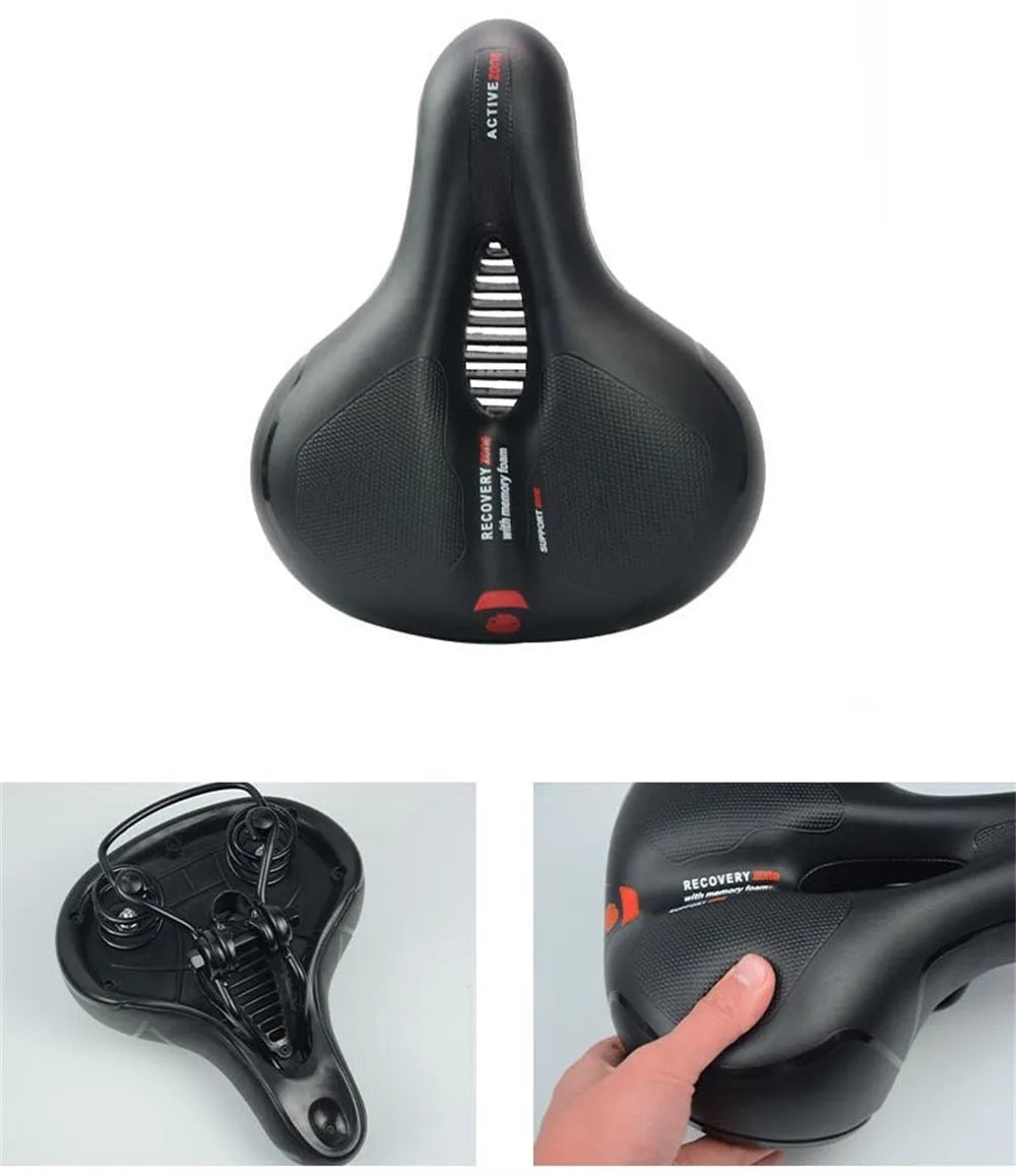 Soft silicone bicycle saddle cushion with waterproof cover and 6mm wrench.