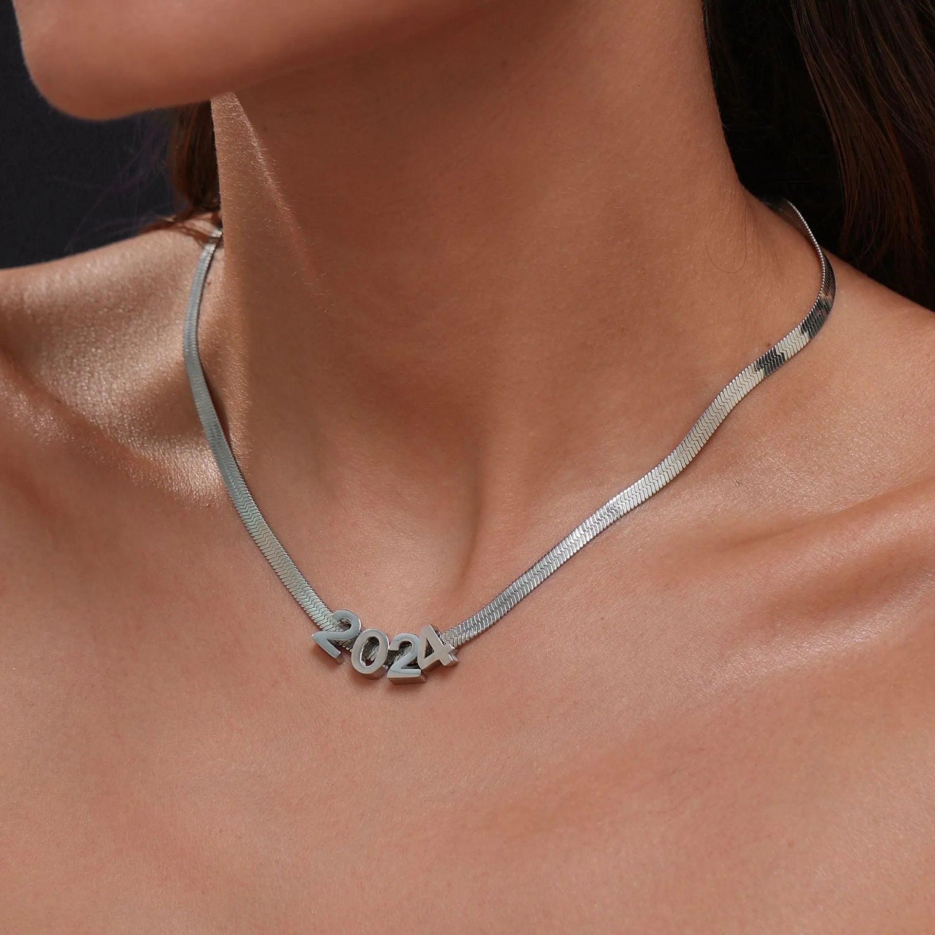 Titanium steel personalised necklace with 40.5cm chain showing gold or silver finish options