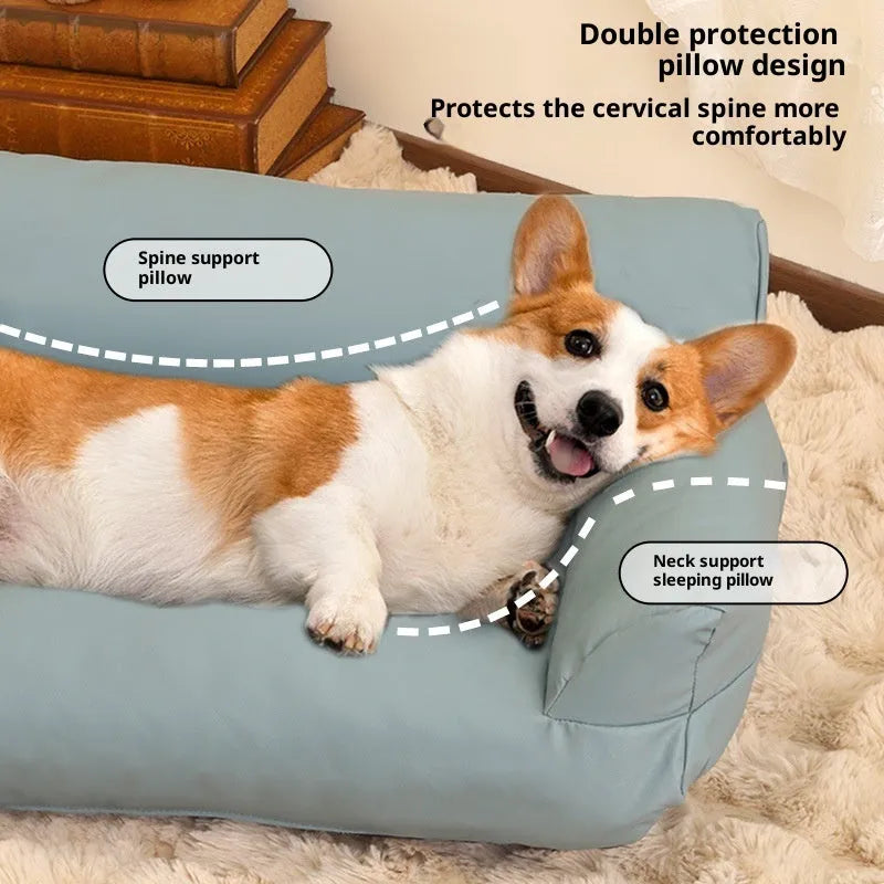 Orange PU leather waterproof pet sofa bed with four size options small to extra large