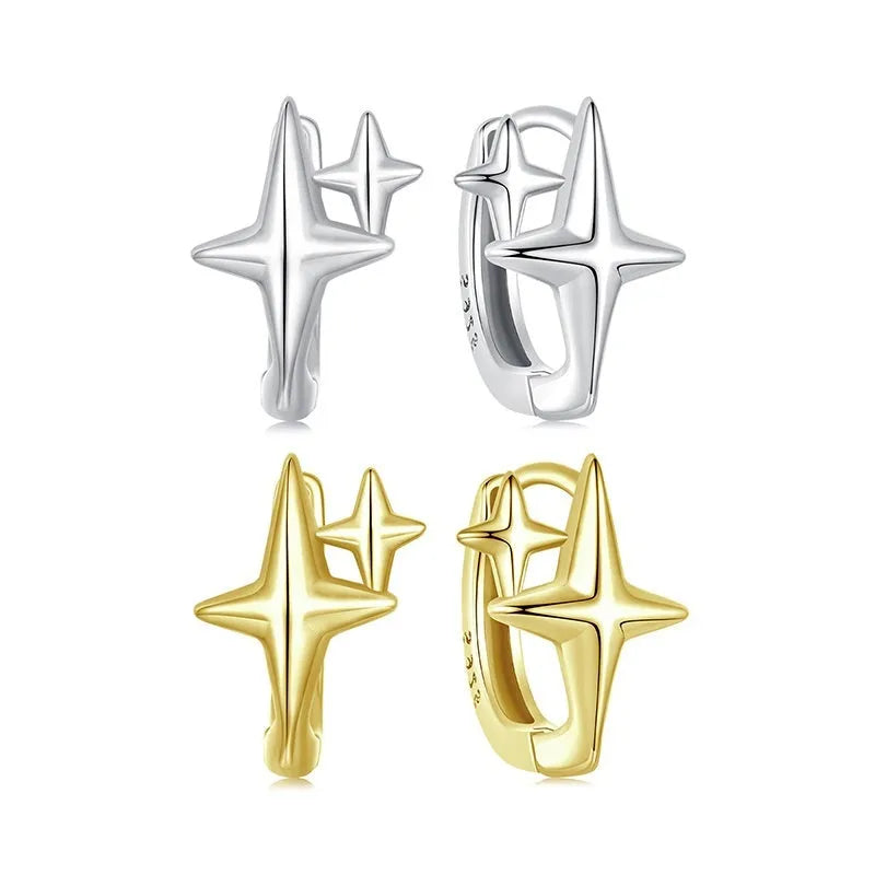 Sterling silver star ear clips with oxidised antique finish, small stud design for pierced ears