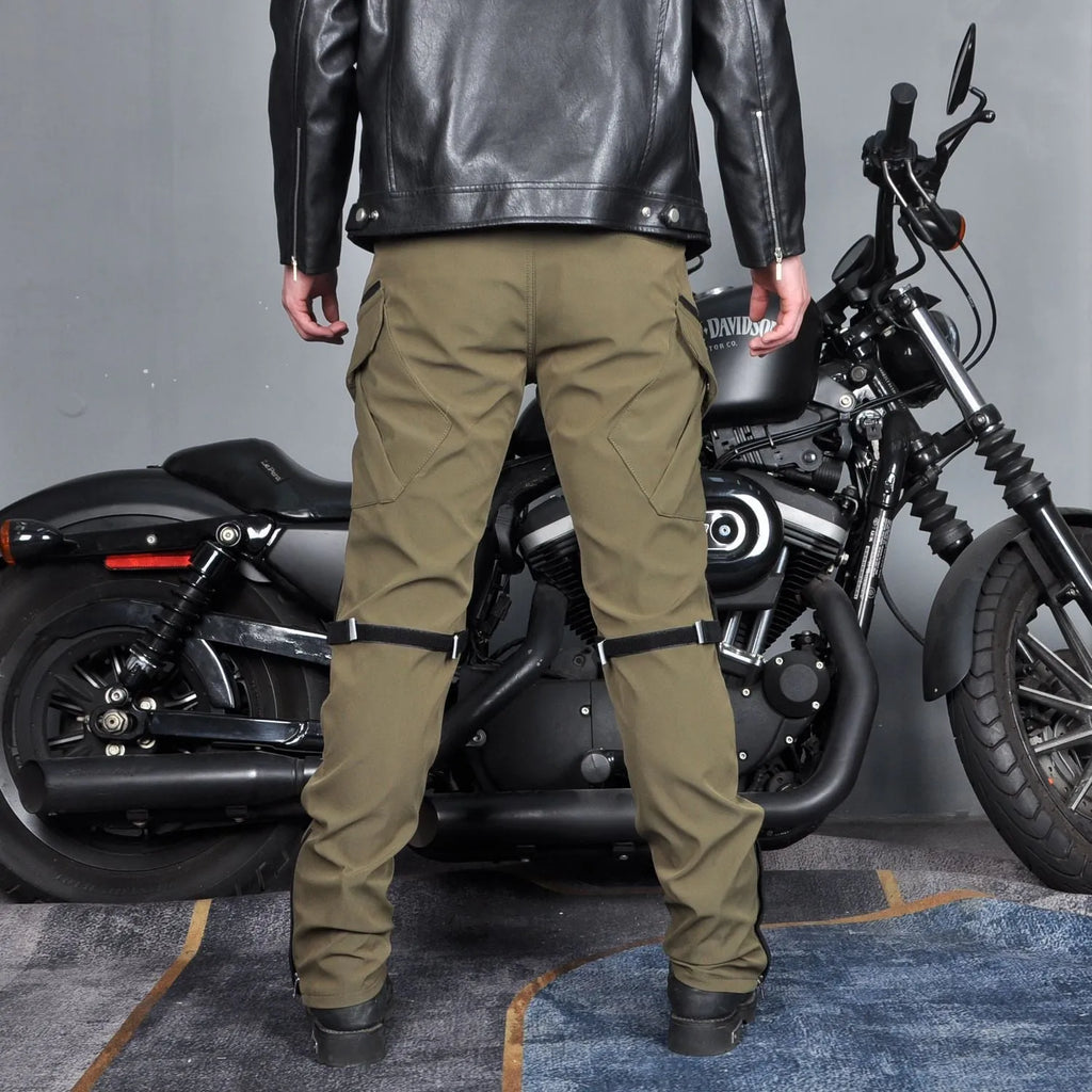 Motorcycle waterproof cycling pants with protective gear and belt in solid colour