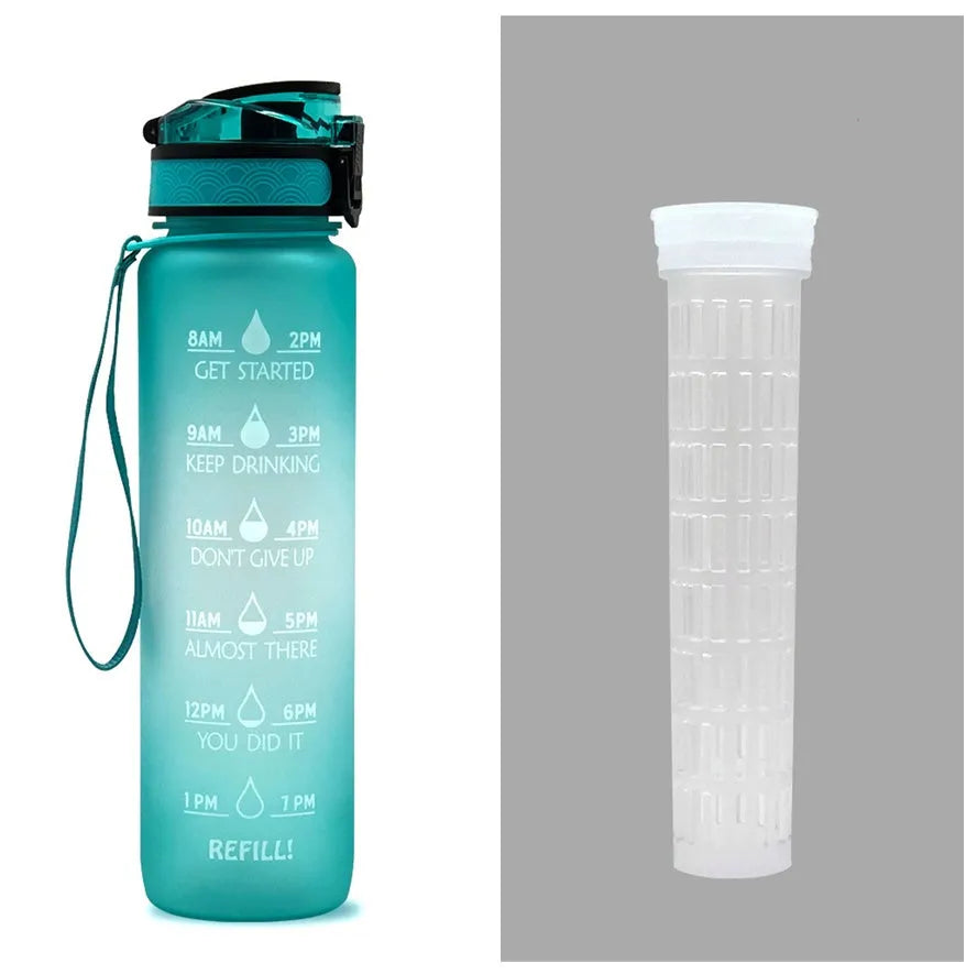 1 litre Tritan water bottle with time markers and gradient colour design
