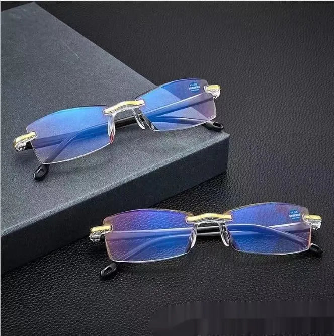 Frameless anti-blue light presbyopic glasses with PC lens black frame transparent lens option