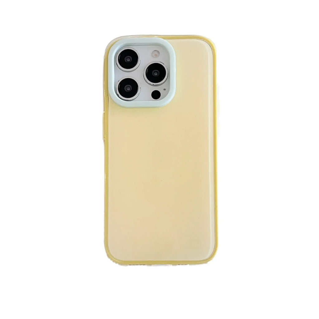 Transparent jelly solid colour TPU iPhone case in blue showing all-inclusive design