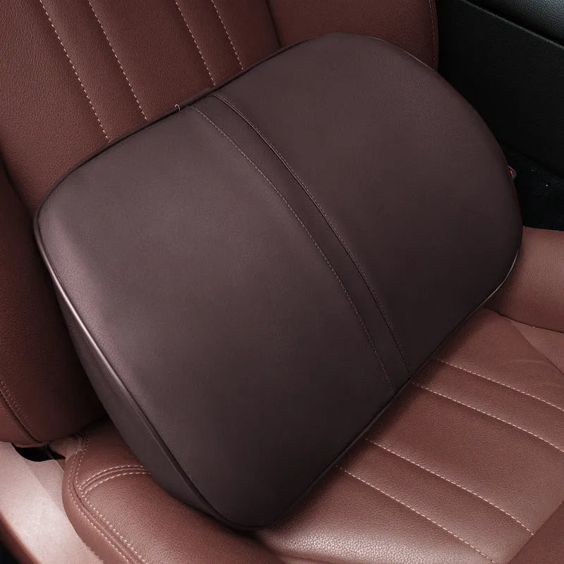 Leather car cushion with memory foam filling as headrest or lumbar support pillow