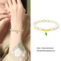 Women's S925 sterling silver bracelet with 6mm Hetian jade bamboo leaf beads in gold colour finish
