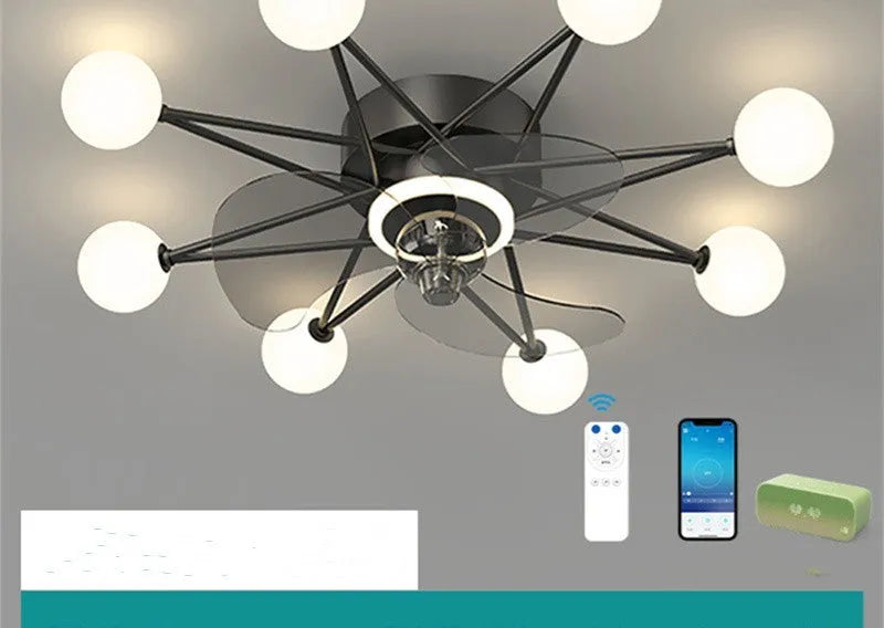 Know the micro Nordic ceiling fan light with LED circular lampshade in black for living room
