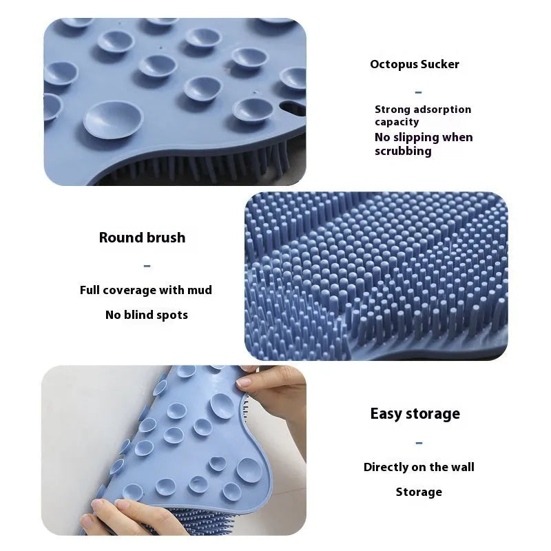 Blue silicone bath massage mat with textured surface for grip and skin stimulation