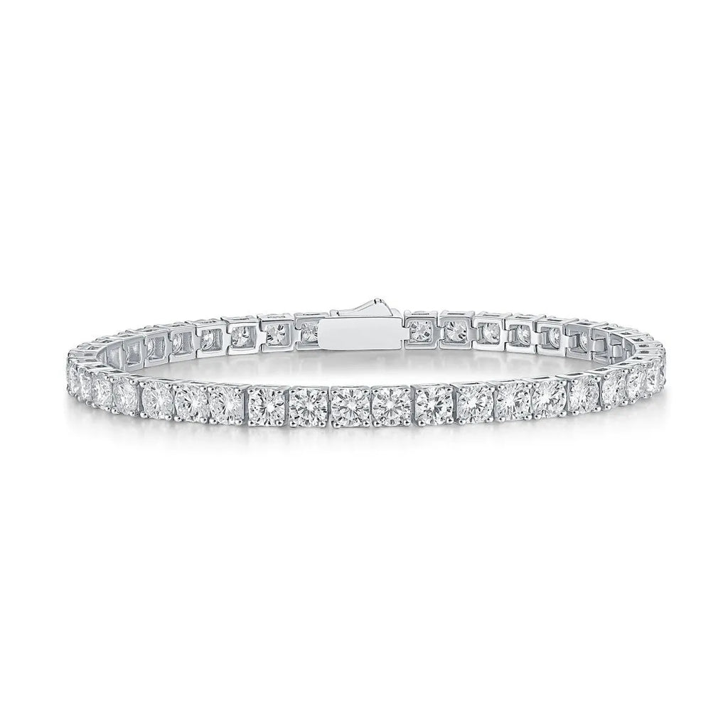 S925 silver moissanite tennis bracelet on wrist, unisex geometric lace design, round stones