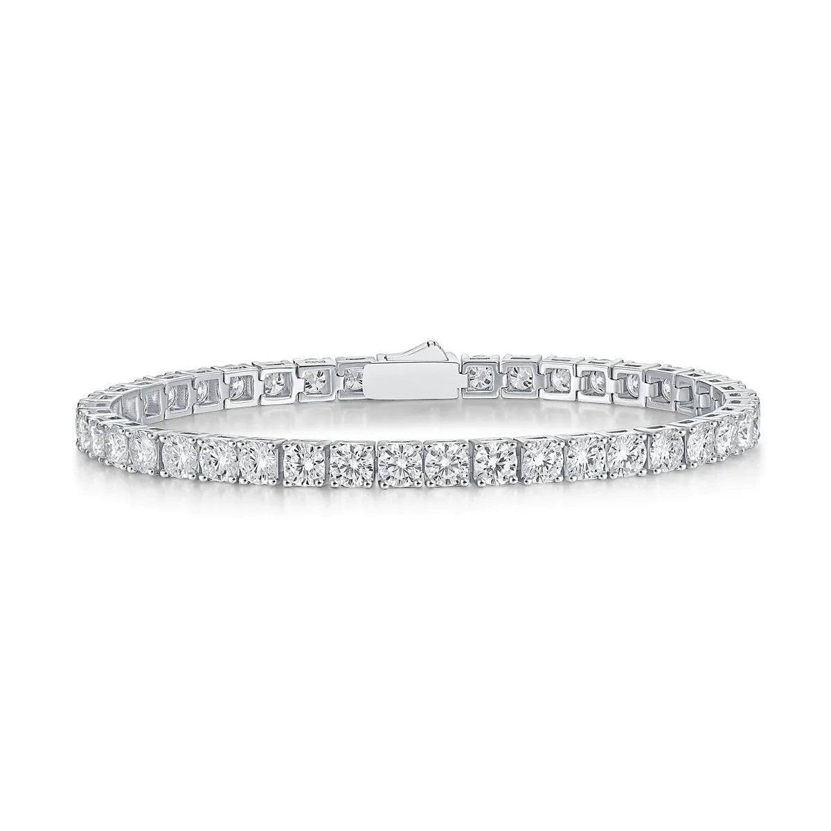 S925 silver moissanite tennis bracelet on wrist, unisex geometric lace design, round stones