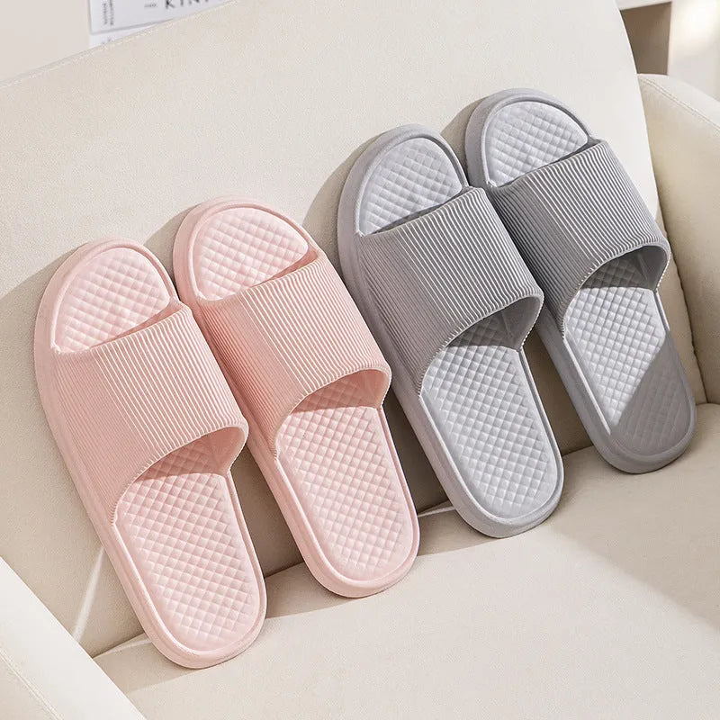 Unisex summer slippers with non-slip foam sole and rhombus-striped EVA upper in solid colour