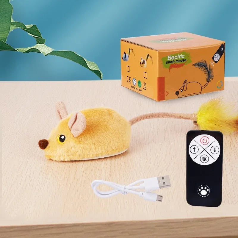 Big gray mouse induction cat plush toy with remote control and data cable
