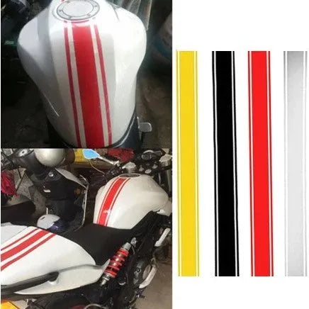 Long black reflective pinstripe sticker for motorcycle gas tank customisation.