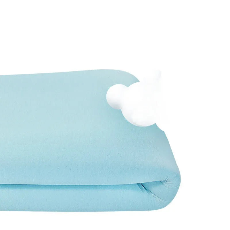 Thin gel memory cotton mattress on a tatami mat, showing 2cm, 3cm, and 5cm thickness options.