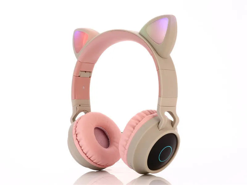 Cartoon cat ears wireless gaming headset in pink, green, purple, light blue or skin tone colours