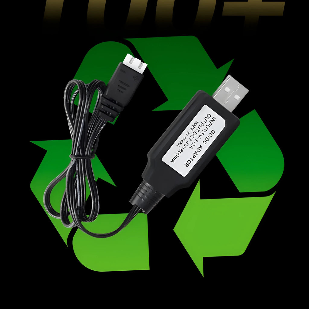 7.4V lithium battery USB charging cable with overcharge protection indicator light, black, 54cm cord