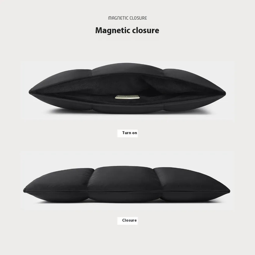 Soft fluffy laptop sleeve in black or khaki for 13 to 15.6 inch computers with retro sewing thread details