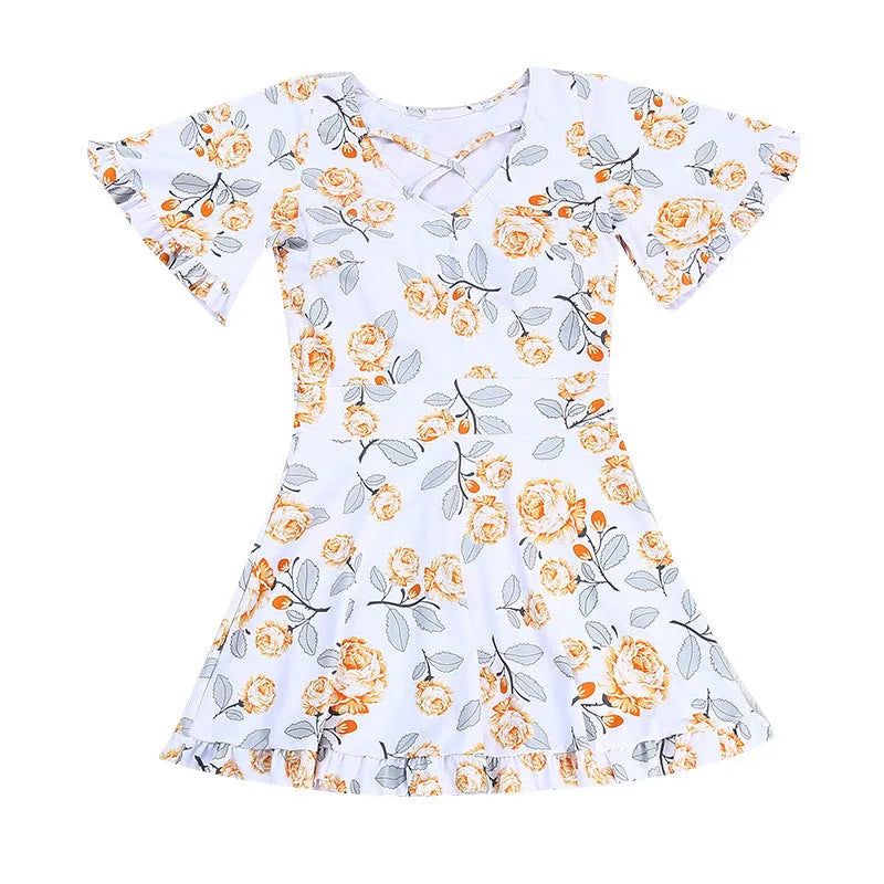 Women's high waist floral print one-piece swimsuit in blue pattern or white flower colours