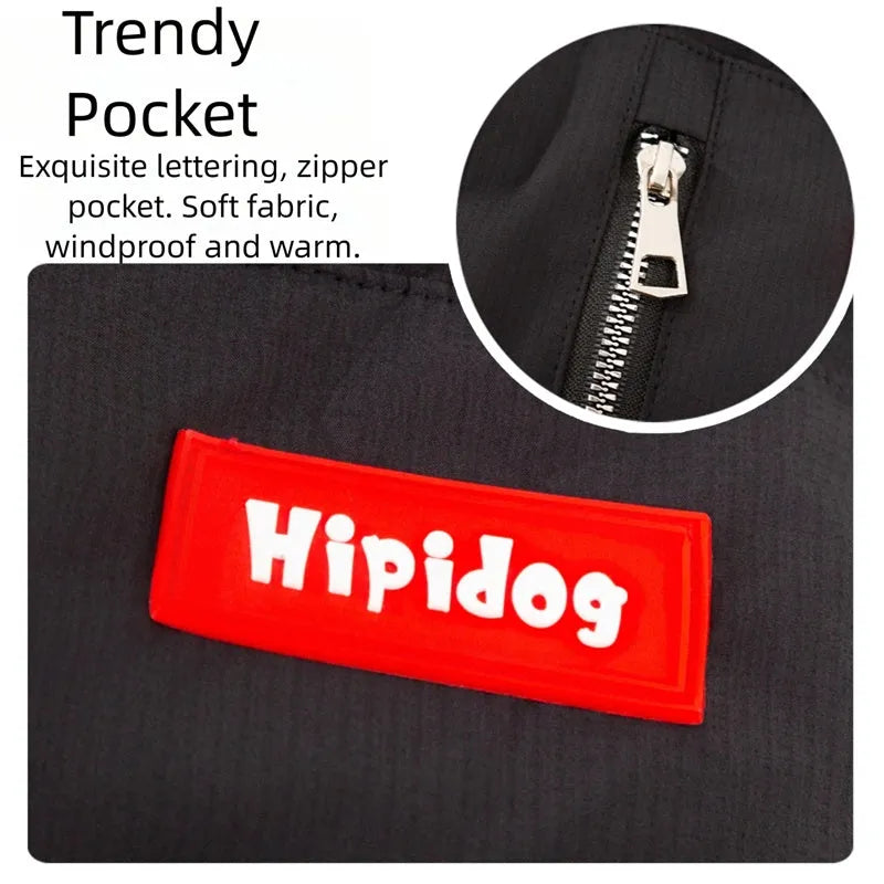 Thick winter cotton-padded dog vest for large dogs with zipper and pocket, black colour