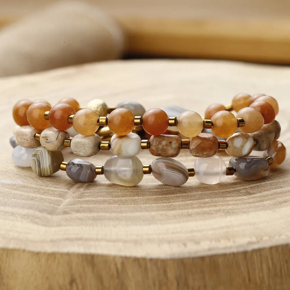 Hand-woven Persian Gulf agate multi-layer bracelet with geometric shapes in colour 3790 style