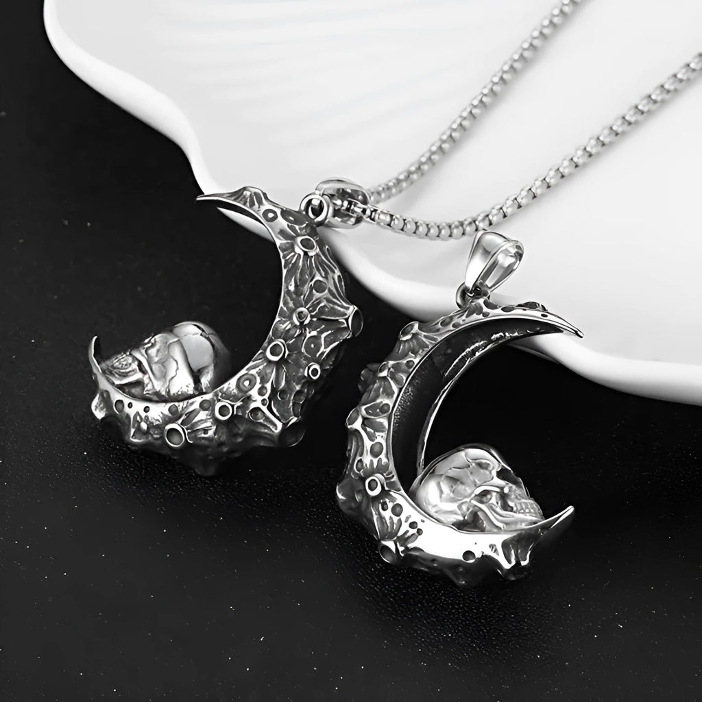 Skull men's stainless steel necklace with silver electroplated alloy pendant in six design variations