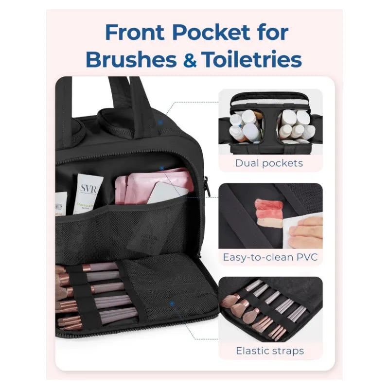 A large, open-topped lightweight travel toiletry bag in a choice of colours, showing its spacious interior.