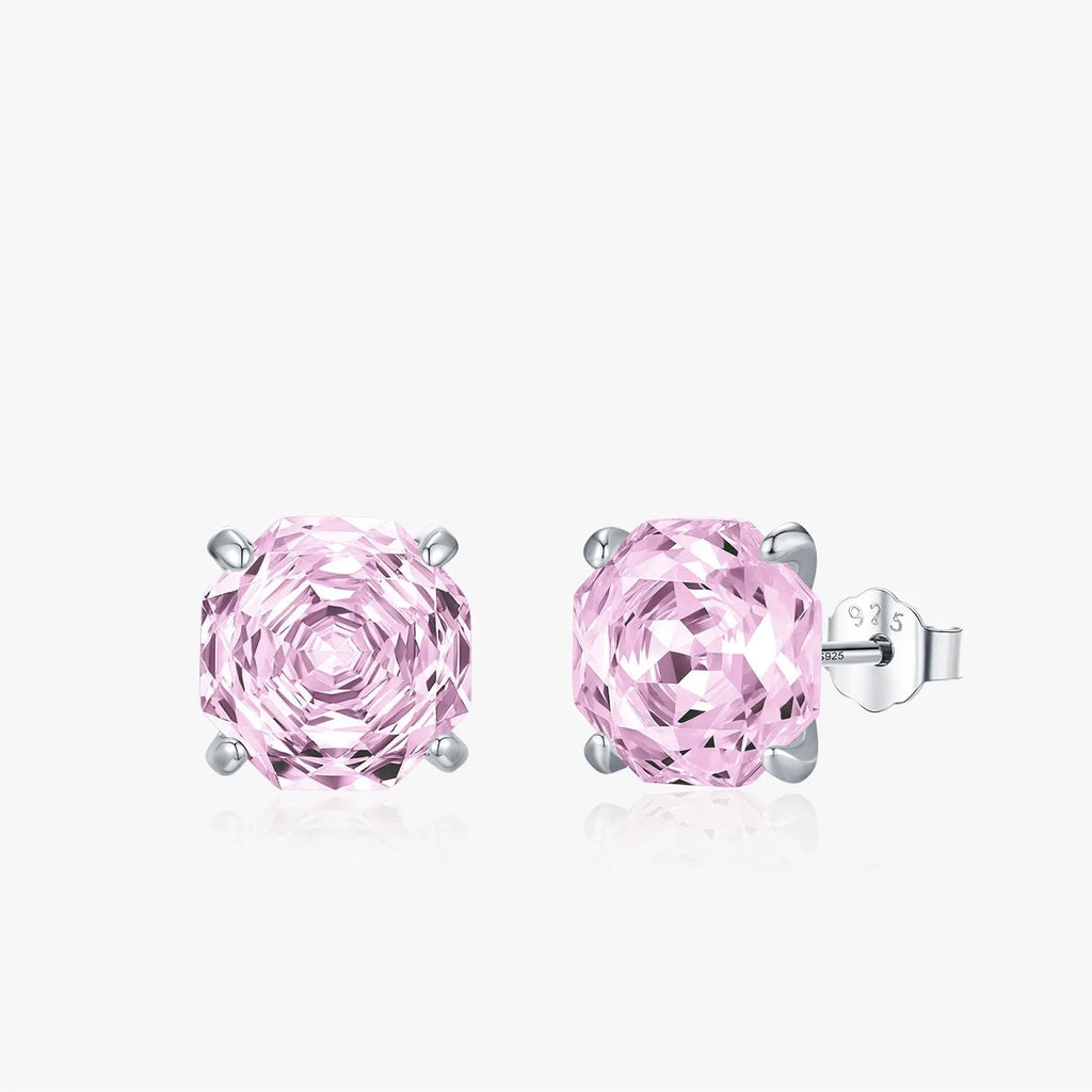 A pair of S925 sterling silver rose stud earrings for women, shown in 6mm and 8mm sizes.