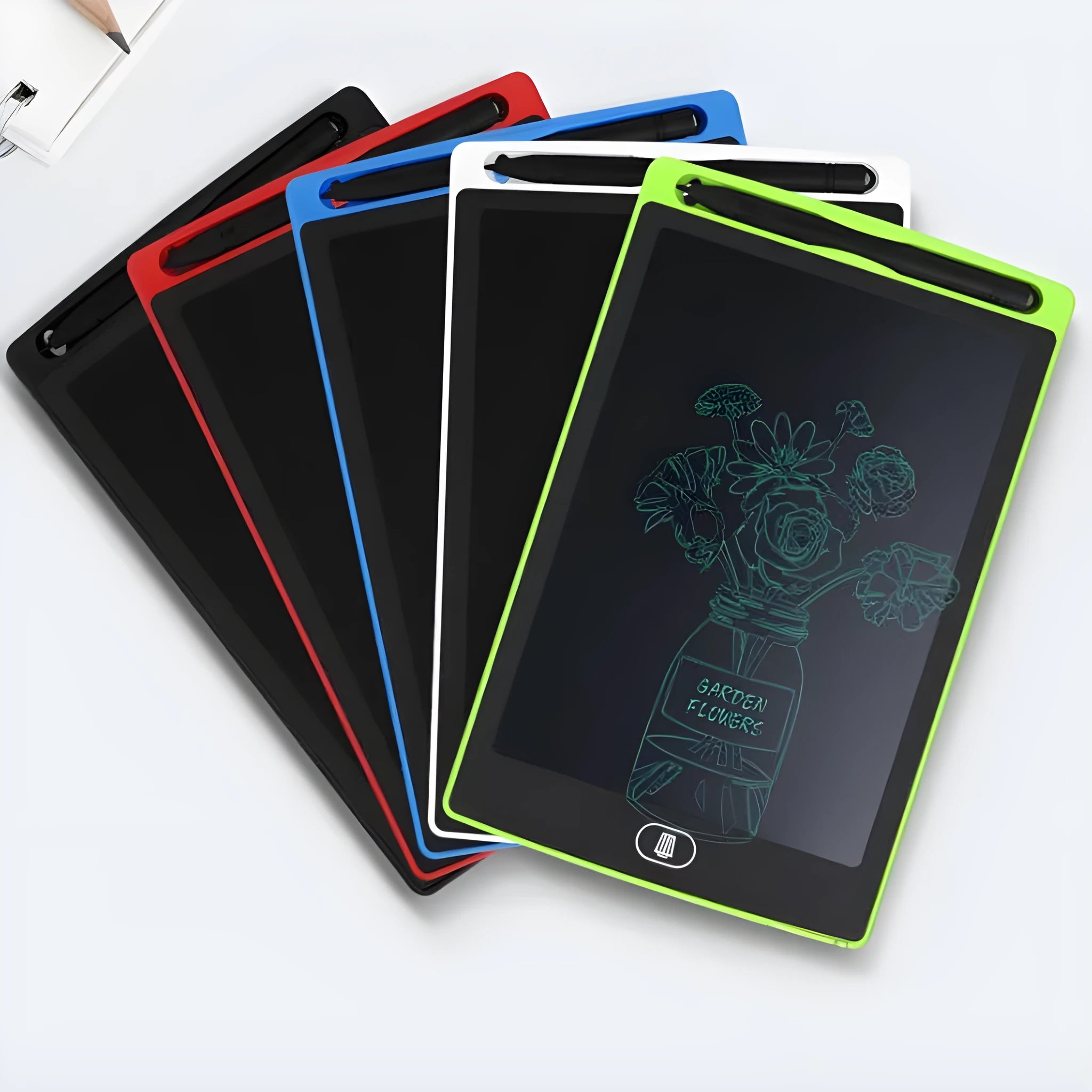 Electronic drawing board for children aged 7-14, plastic LCD writing tablet in black, white, red, and green