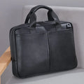 Genuine leather large capacity horizontal briefcase for men in black, first layer cowhide exterior with sewing line detailing