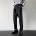 Men's straight leg loose fit suit trousers in apricot and black colours with polyester fabric