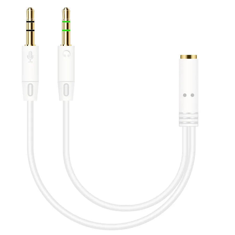 3.5mm audio splitter adapter cable in black with flat design, 21cm length, for desktop computer headset and speakers