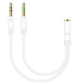 3.5mm audio splitter adapter cable in black with flat design, 21cm length, for desktop computer headset and speakers