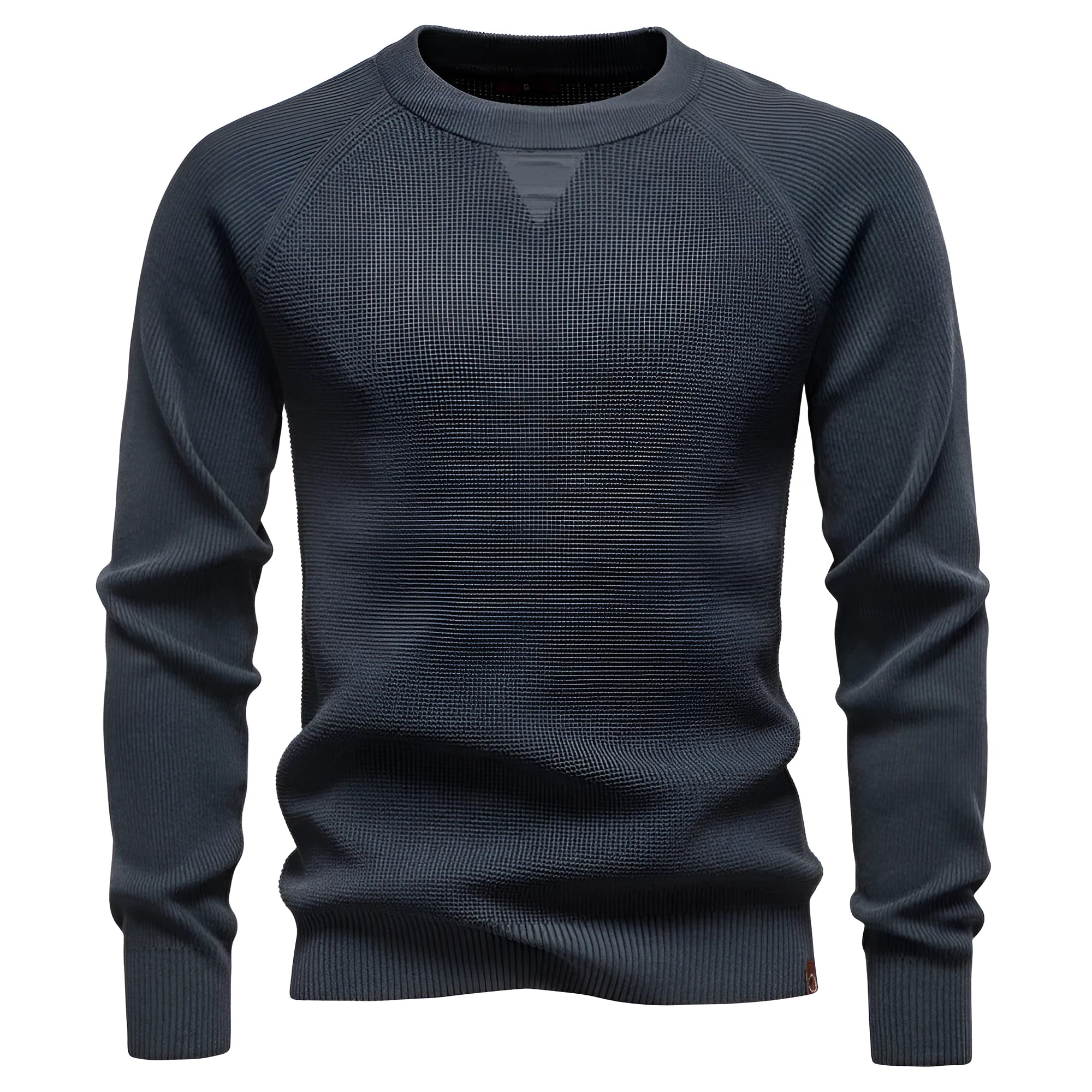 Men's round neck solid colour knitted sweater in dark gray, straight fit pullover